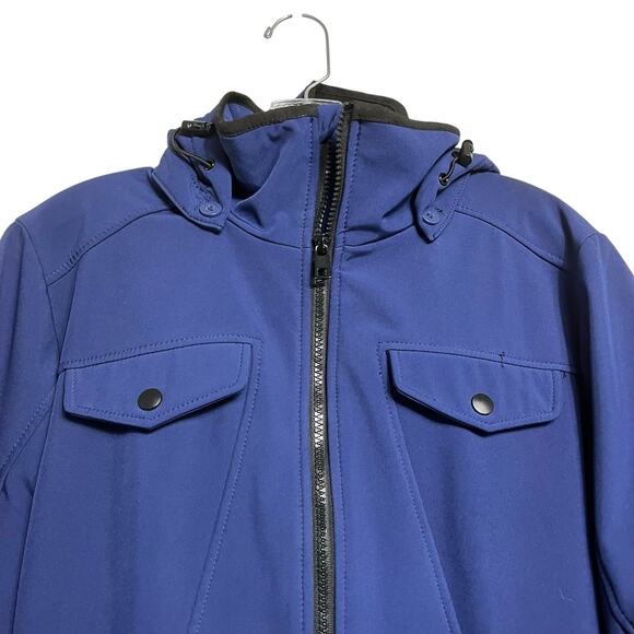 London Fog Blue Hooded Belted Zip Front Jacket - L (2848) - Picture 3 of 8